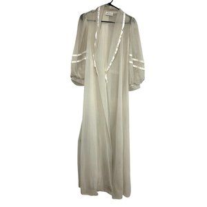 Vintage Miss Elaine Sheer Nylon Robe With Satin Trim Sheer Puff Sleeves